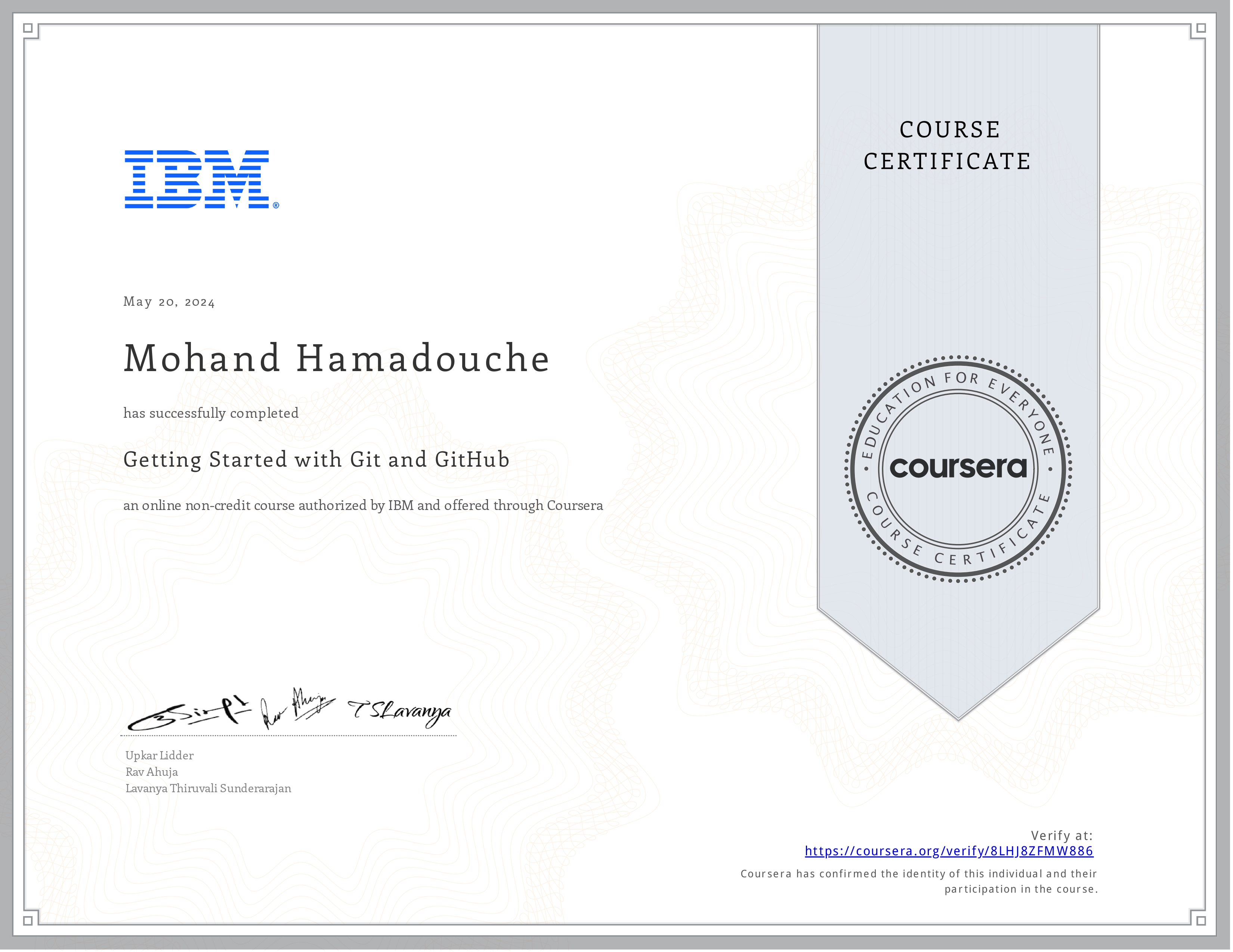 Coursera 8LHJ8ZFMW886